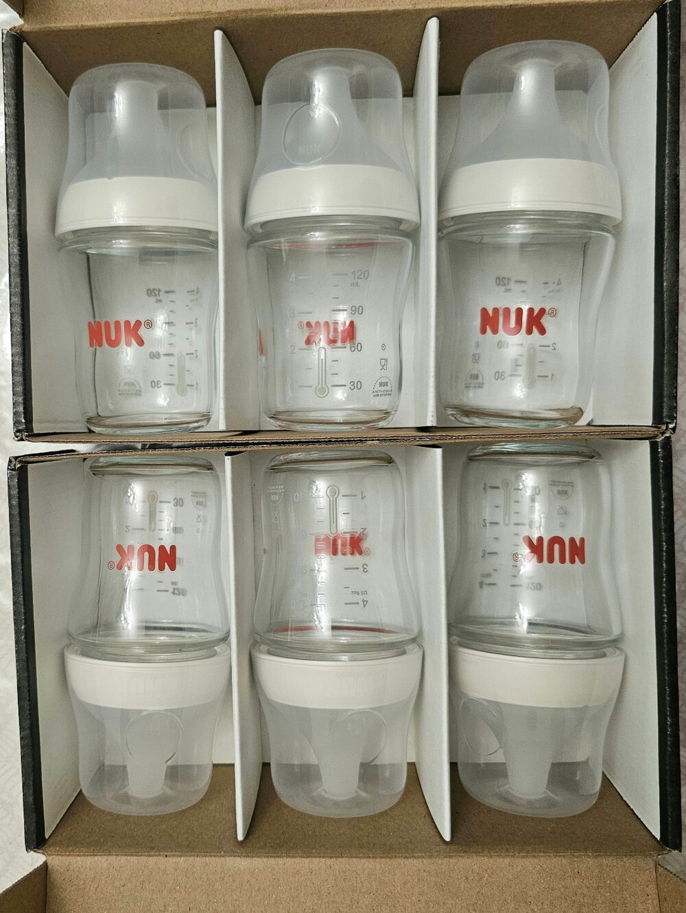 NUK Perfect Match Glass Natural Anti-Colic Bottle 4 oz Glass Baby Bottles 6 Pack